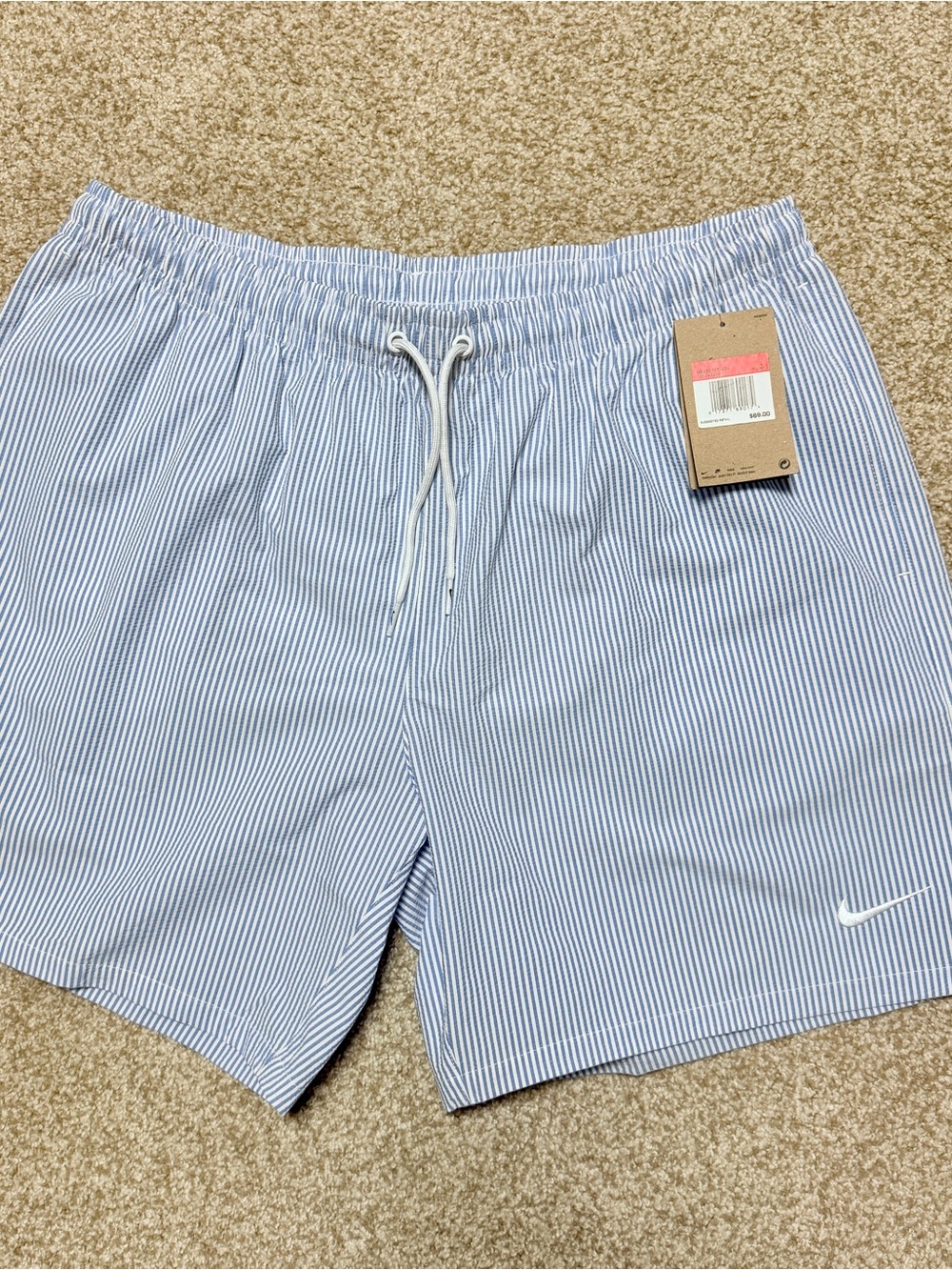 Nike Swim Men’s Blue and White Pinstripe 7" Swim Trunks